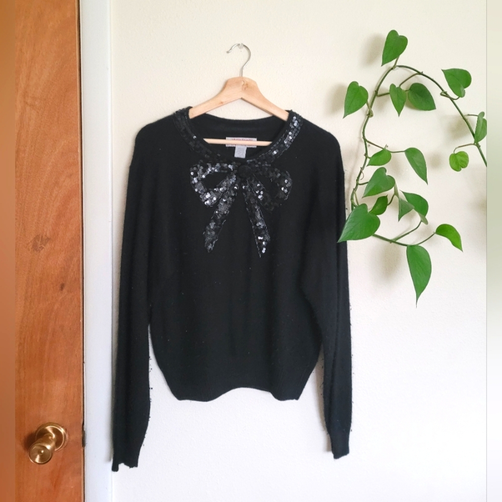 Vintage/Amanda Smith | Black Silk, Rabbit Hair & Lambswool Sweater w/Sequins